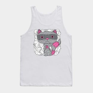 Doodle Raccoon Dark Grey Pink Colour with Doodle Background Tank Top